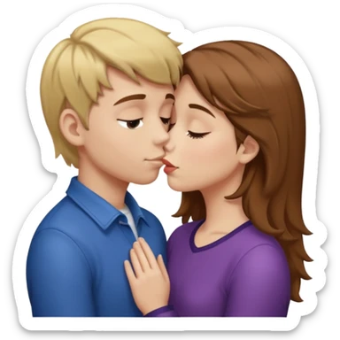 girl with brown hair kissing boy with blond hair sticker