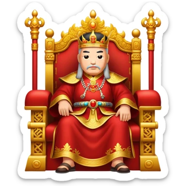 old chinese king sitting on red and gold throne sticker