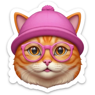 orange alien cat with pink hat  and spectacles sticker