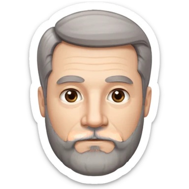 50 yr old white man, pale skin, dark grey hair with some brown highlights, side swept part, groomed moustache and beard sticker