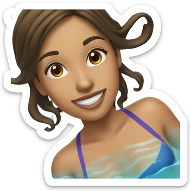 Brunette girl floating in the pool, wearing a tube around her sticker