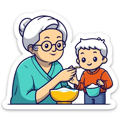 grandmother offering yogurt to grandson sticker
