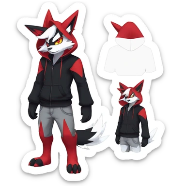 Edgy Cool Anthro Zoroark-Zangoose-Litten Fakemon Fursona Hoodie Full Body sticker