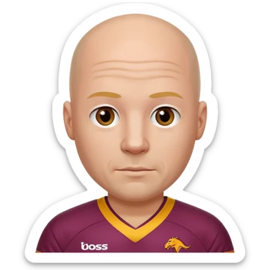 young-ish 50 year old man dressed in a brisbane broncos jersey, bald head, fair skin sticker