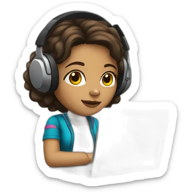 Colombian girl light dark skin with headset and laptop sticker