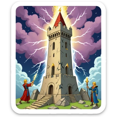 The tower tarot card in a 🀄 sticker