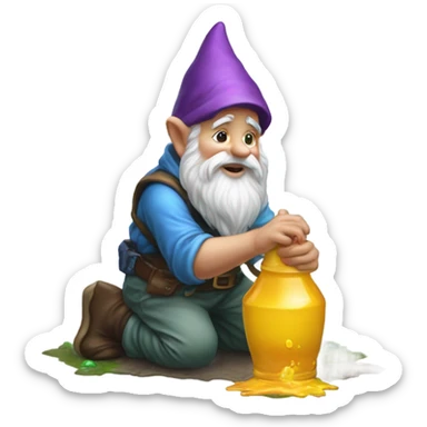 gnome pouring liquid on the ground as tribute to his homies sticker