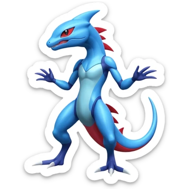 Shiny Blue Smooth Glossy Soft Salamence-Greninja-Inteleon-Scizor-Greninja-Genesect-Bisharp-Pokémon-Fusion, full body sticker
