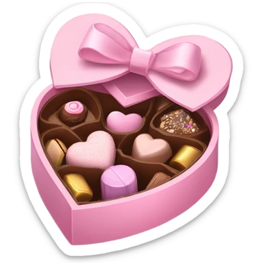  pink heart box, pale pink bow, filled with chocolates inside sticker