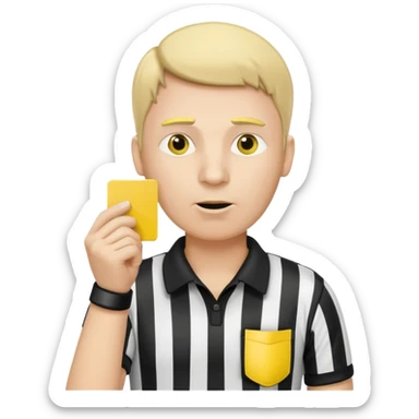 A serious referee blowing a whistle, holding a yellow card up. sticker