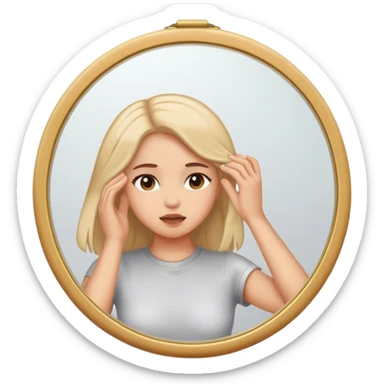 Una niña arreglandoce en un espejo  sticker