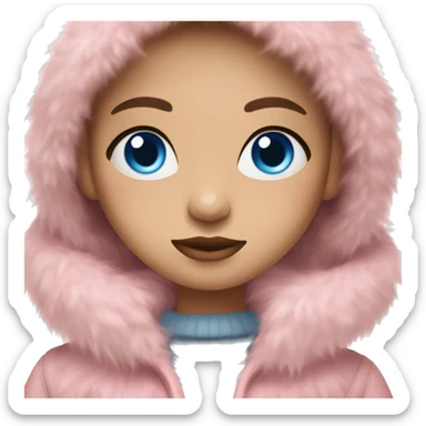 a brunette wavy hair girl with blue eyes in a pink fringe fur coat sticker