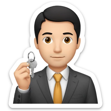 hombre de pelo negro con algo de canas y un poco de baraba comprando  una casa sticker