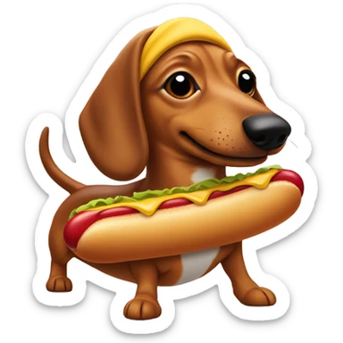 Weiner dog dressed as a hotdog sticker