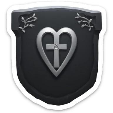a black tombstone with the inscriptions in silver RIP and a silver heart in the center sticker