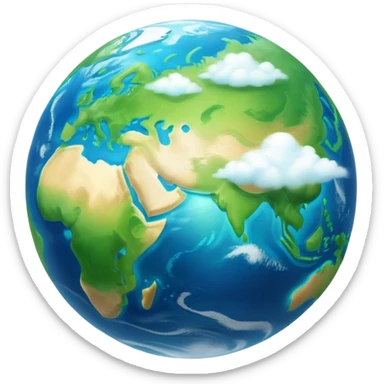 Cinematic Realistic Earth Emoji, depicted with vibrant blue oceans, clouds, and lush green continents rendered in exquisite detail, high shine, and a soft radiant glow that captures the dynamic, life-sustaining beauty of our home planet. sticker