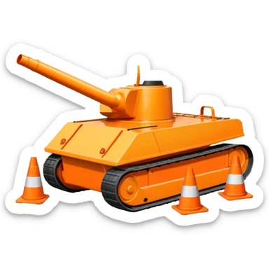 tank with its treads flattening traffic cones sticker