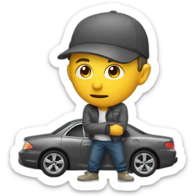 A man trying to steal a car sticker