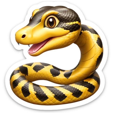 cinematic-cute-anaconda-portrait standing-emoji,-head-tilted-playfully-and-inquisitively,-with-a-sleek,-shimmering-body-adorned-with-detailed-scale-sriped patterns-and-round,-sparkling-eyes-full-of-wonder,-simplified-yet-irresistibly-adorable-features sticker