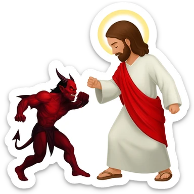 jesus beating up satan sticker