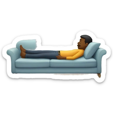 A person lying on a sofa, one leg crossed over the other, with hands behind the head, relaxing in a cozy setting sticker