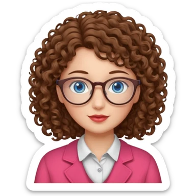 teacher blue eyes glasses curly brown hair long kind valentine hdeart sticker