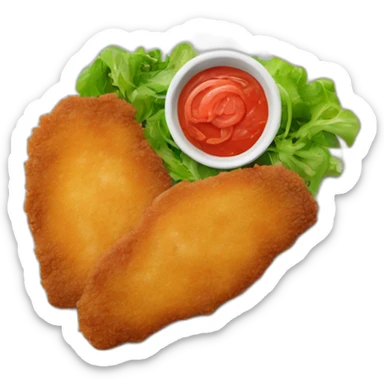 two schnitzel without a plate with some salad next to it sticker