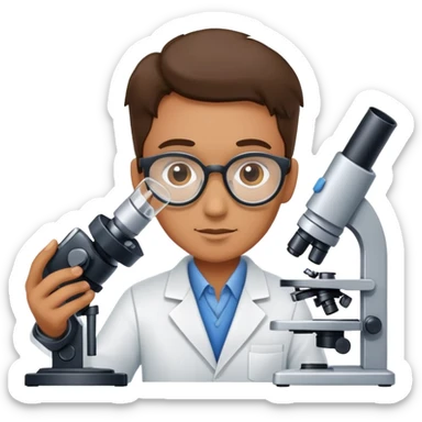 material scientist examining a sample with a microscope sticker