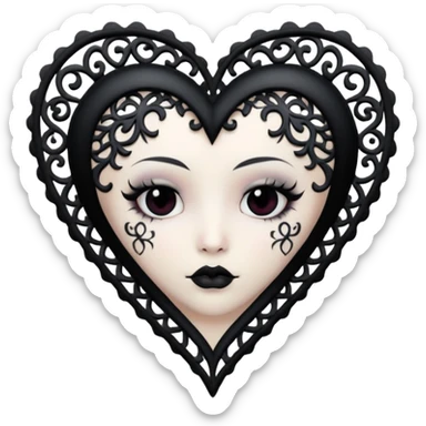 white goth heart with black gothic lace, ornate sticker