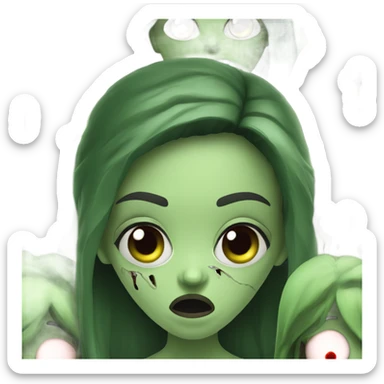 Brunette zombie girl in horror green creppy sticker