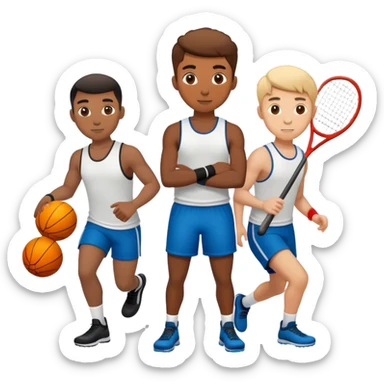 male friend group playing sport trading sticker