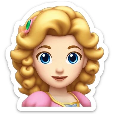 Princess Peach from Super Mario and she has curly brown hair and blue eyes sticker