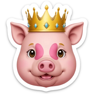A pig with a crown sticker