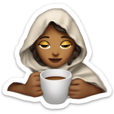 girl inside a blanket sipping coffee eyes closed sticker