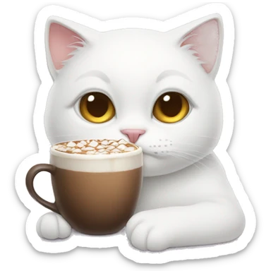 White cat with hot chocolate  sticker
