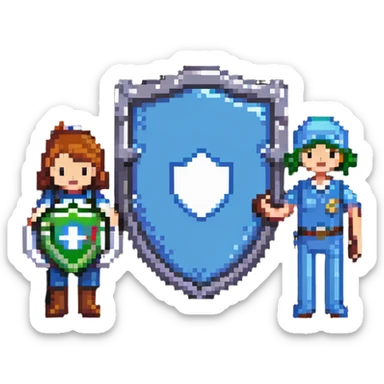 tech support shield with phone icon and friendly helper character sticker