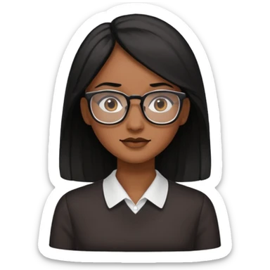 Cor da pele parda óculos um pouco quadrado cabelos longos e preto roupas blusinhas de manga curta sticker