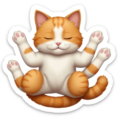 ginger and white small cat eyes closed lying down upside down with paws stretched out in different directions sticker
