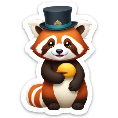 Red panda wearing duck hate sticker