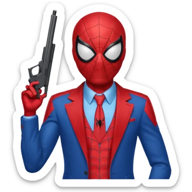 spiderman holding a gun to the side of his head sticker