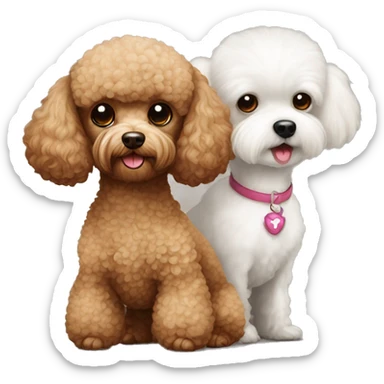 Brown toy poodle next to white Maltese sticker