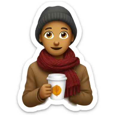 🥹 with scarf holding coffee and fall leaf sticker