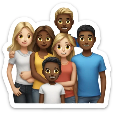 SEVEN  GIRLS AND TWO BOYS POSING FOR A PHOTO sticker
