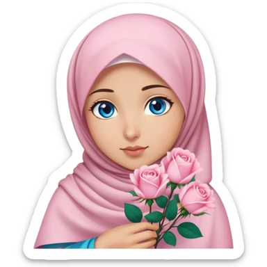Turkish beautiful finish Konya girl blue eyes with sakura hijab islamic dress and had on her hand light pink roses sticker