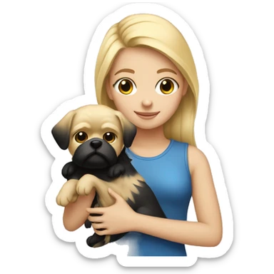 blonde girl holding a little black shitzu sticker