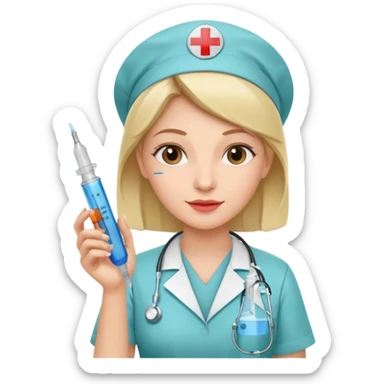 Nurse with syringe sticker