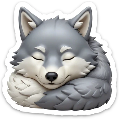 Meme-Worthy Cute Sleeping Wolf Portrait Emoji, Head resting peacefully with a contented smile, showcasing a robust build and a luxuriously soft grey and white Fur, eyes shut in a serene, restful nap, Simplified yet hilariously adorable features, highly detailed, glowing with a soft, drowsy light, high shine, relaxed and utterly lovable, stylized with an air of playful laziness, bright and heartwarming, soft glowing outline, capturing the essence of a comically sleepy wolf, so meme-worthy it feels like it could instantly become the next viral sensation of adorable slumber! sticker