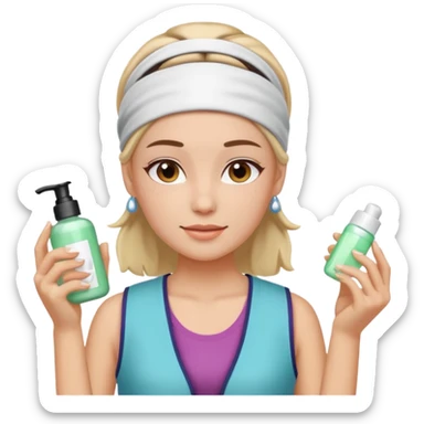 Clean girl aesthetic emoticons, apply skincare products, headband, glowing skin, vest, soft lighting
 sticker
