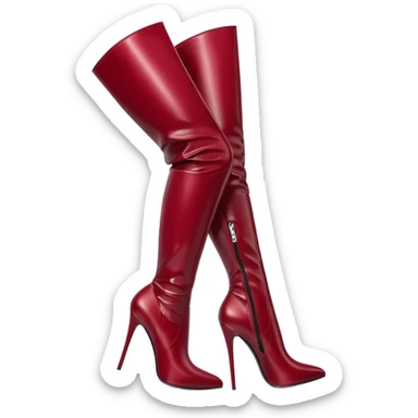 burgundy red latex knee high heel boots sticker