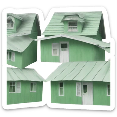 Small pink shack green shutters white roof sticker
